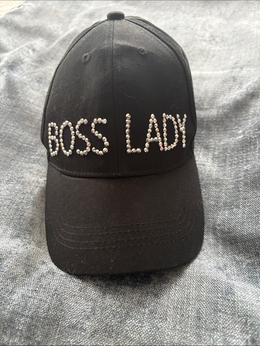 Black Rhinestone 'Boss Lady' Baseball Cap